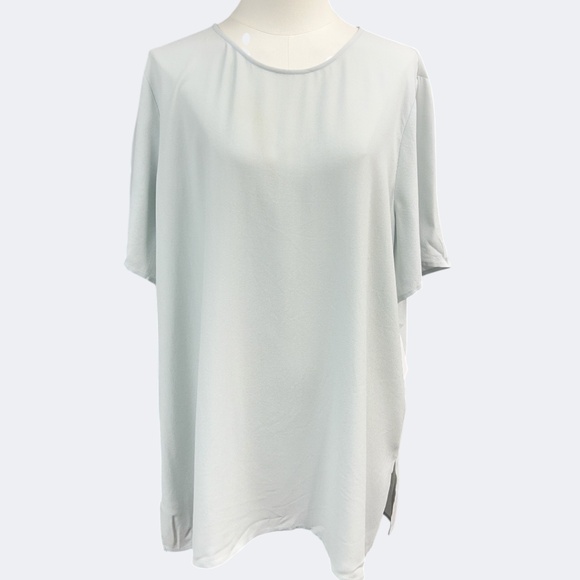 Eileen Fisher Shirt Womens Ex-Large Light Green Silk Short Sleeve Keyhole Back - Picture 1 of 9